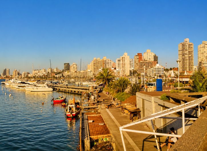 Veleros en el puerto de Punta del Este con el faro a lo lejos